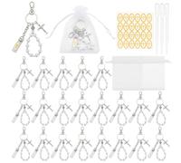 OLYCRAFT Juego de 24 llaveros con botella de agua bendita con cuentagotas de 3 ml, rosario, llavero con colgante en forma de cruz de aleación, botella de cristal vacía con cruz para viajes, bodas o