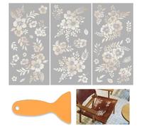 OLYCRAFT Juego de 3 adhesivos de transferencia de flores silvestres para muebles y manualidades, 15 x 30 cm, color blanco marfil, calcomanías de transferencia para muebles de plantas, calcomanías con