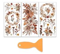 OLYCRAFT Juego de 3 adhesivos para muebles y manualidades, 15 x 30 cm, diseño de flores secas, calcomanías de transferencia, corona y 1 rascador para decoración del hogar
