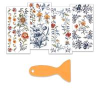 OLYCRAFT Juego de 4 adhesivos de flores para muebles y manualidades, 15 x 30 cm, diseño de tótem, calcomanías de decoración de muebles de porcelana, calcomanías de transferencia para muebles de