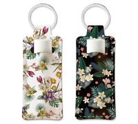 OLYCRAFT Llavero para pintalabios con forma de flor tropical porta bálsamo labial elástico manga para pintalabios con clip llavero lápiz labial portátil manga, Color mixto., 9.6x3.8cm