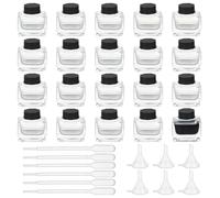 OLYCRAFT - Lote de 20 tarros de tinta de cristal resistente de 15 ml, botellas de tinta vacías con tapones de plástico negros, 6 cuentagotas de plástico, 6 embudos para caligrafía proyectos casa