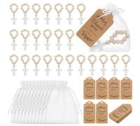OLYCRAFT Rosario de madera con colgante de cruz de 82 mm - Rosario de dedo de madera con cuentas de madera natural con tarjetas de agradecimiento - Color marrón - Bolsas de organza para invitados - 36