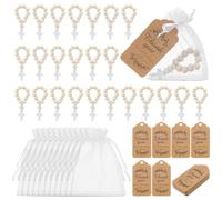 OLYCRAFT Rosario de madera con colgante de cruz de 93 mm - Rosario de dedo de madera con cuentas de madera natural con bolsas de organza - Tarjetas de agradecimiento - Color marrón - Ideal para