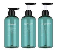 olyee Paquete de 3 botellas vacías de champú de 500 ml, botellas de plástico azul de 17 onzas con dispensador de jabón botella para uso en baño o cocina - Lociones, acondicionador, gel de ducha