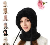 OLYGEE 3 in 1 Winter Hat for Women, Ultimate Windproof Fleece Lined Beanie with Face Mask & Scarf for Ski & Winter (Black)