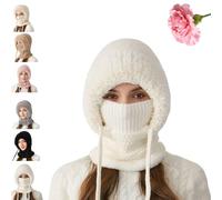OLYGEE 3 in 1 Winter Hat for Women, Ultimate Windproof Fleece Lined Beanie with Face Mask & Scarf for Ski & Winter (White)