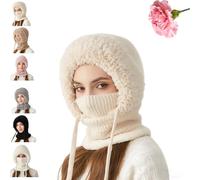 OLYGEE 3 in 1 Winter Hat for Women, Ultimate Windproof Fleece Lined Beanie with Face Mask & Scarf for Ski & Winter (Beige)