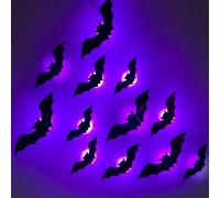OLYGEE 3D Bat Design LED Decoration, 36 Pcs Halloween Light Up Bats, Hanging Wall Luminous Glow Clings for Home Bar Halloween Party (48 bats)
