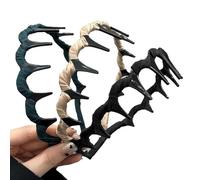 OLYGEE Basicallyt Retro High Skull Pearl Headband, Vintage High Cranium Artificial Pearl Hairband Bridal Hair Hoop Rhinestones Wedding Party Elegant Non Slip Braided Pearls Headbands with Teeth (C)