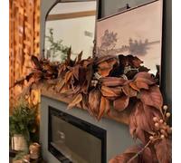 OLYGEE Brown Magnolia Leaf Garland, 6ft Realistic Magnolia Leaf Garland, Resistant Waterproof Fall for Fireplace Mantel, Porch, Thanksgiving and Christmas Home Décor (2pcs)