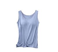 OLYGEE Built In Bra Tank Tops for Women Sleeveless Wide Strap Casual Basic Shirts Soft Stretchy Yoga Workout Top (B,XL)
