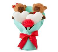 OLYGEE Capybara Valentines Plush Bouquet-Capybara Valentines Plush Set of 2 Adorable Stuffed Animals with Hearts Pink Bow Wrap for Anniversary Weddings Day Gifts Holiday Party Decor (#A)