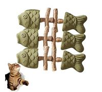 OLYGEE Catnip and Silvervine Chew Toy for Cats, Wooden Fish Bone Cat Teeth Cleaning Stick, Natural Catnip Chew Plaything for Feline Dental Care, 17.8cm (#A)