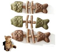 OLYGEE Catnip and Silvervine Chew Toy for Cats, Wooden Fish Bone Cat Teeth Cleaning Stick, Natural Catnip Chew Plaything for Feline Dental Care, 17.8cm (#D)