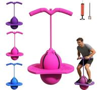 OLYGEE Childrens Balance Jumping Ball with Adjustable Handle - Indoor & Outdoor Pogo Ball for Kids Ages 8-12, Improves Balance & Coordination, Safe Non-Slip Design for Endless Active Play (Pink)