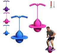 OLYGEE Childrens Balance Jumping Ball with Adjustable Handle - Indoor & Outdoor Pogo Ball for Kids Ages 8-12, Improves Balance & Coordination, Safe Non-Slip Design for Endless Active Play (Blue+Pink)