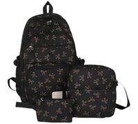 OLYGEE Coquette Bow Backpack Set for Girls, Cute Preppy Backpack with Bows, Pink Bow Backpacks with Pouch for School (Brown)