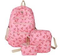OLYGEE Coquette Bow Backpack Set for Girls, Cute Preppy Backpack with Bows, Pink Bow Backpacks with Pouch for School (Rose Red)