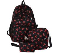 OLYGEE Coquette Bow Backpack Set for Girls, Cute Preppy Backpack with Bows, Pink Bow Backpacks with Pouch for School (Red)