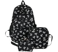 OLYGEE Coquette Bow Backpack Set for Girls, Cute Preppy Backpack with Bows, Pink Bow Backpacks with Pouch for School (Black)