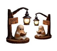 OLYGEE Cute Ghost Reading Lantern - Boo, Halloween Resin Reading Ghost Light with Warm Glow, Fun Statue Night Light and Spooky Glowing Decoration for Home, Book Lovers and Party Atmosphere Gift (2pcs)