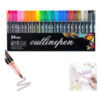 OLYGEE Dreamy Sparkle Dual-Line Contour Pen Set-Dreamy Sparkle Dual Line Marker, Double Line Outline Art Pen, Quick-Dry Ink for Drawing, Coloring & DIY Crafts (24 Colors)