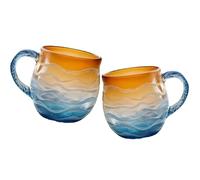 OLYGEE Golden Tide - Taza de cristal de mar hecha a mano con diseño único de olas en forma de ondas, vasos de playa para té, vino, vasos inspirados en el mar para los amantes del océano (2 unidades)