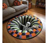 OLYGEE Halloween 3D Rug - Halloween Optical Illusion Rugs, Ghost Skeleton Pumpkin Patterns, Soft Non-Slip Backing for Living Room Bedroom Party Home Decoration (A,55in)