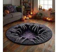 OLYGEE Halloween 3D Rug - Halloween Optical Illusion Rugs, Ghost Skeleton Pumpkin Patterns, Soft Non-Slip Backing for Living Room Bedroom Party Home Decoration (K,24in)