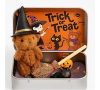 OLYGEE Halloween Bear in a Box for Trick or Treat-Teddy Bear in a Box, 2025 New Handmade Plush Pocket Bears in Box Kit Gift with Wizard Hat,Witch Blanket, Broom, Pumpkin and Cat (1pcs,Brown)