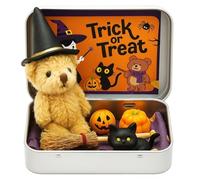 OLYGEE Halloween Bear in a Box for Trick or Treat-Teddy Bear in a Box, 2025 New Handmade Plush Pocket Bears in Box Kit Gift with Wizard Hat,Witch Blanket, Broom, Pumpkin and Cat (1pcs,Khaki)