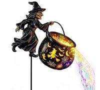 OLYGEE Halloween Witch Cauldron Garden Light, Flying Stake with Colorful Waterfall-Style LED Lighting, Outdoor Yard Decoration for Lawn, Garden, Patio, Porch and Walkway