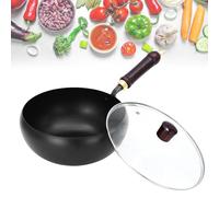 OLYGEE Hand Hammered Cast Iron Wok with Lid, Uncoated Japanese Cookware for Gas & Induction Hobs (24cm,Glass lid)