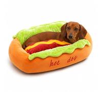 OLYGEE Hot Dog Bed for Dachshund, Cute Plush Food-Shaped Pet Sofa Nest with Removable Zippered Cover and Non-Slip Bottom for Cats, Puppies and Small Pets (Orange,XL: 31.5 × 27.6 × 8.3 in)