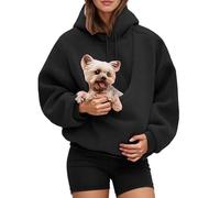 OLYGEE Kokopaws Pet Sling Hoodie - Dog Carrier Hoodie Fuzzy Fleece Oversized Sweatshirt with Pocket Front Carry Pouch For Small and Cats,Puppy Kitten Dogs Holder (Black,l)