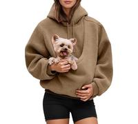 OLYGEE Kokopaws Pet Sling Hoodie - Dog Carrier Hoodie Fuzzy Fleece Oversized Sweatshirt with Pocket Front Carry Pouch For Small and Cats,Puppy Kitten Dogs Holder (Khaki,l)