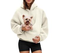 OLYGEE Kokopaws Pet Sling Hoodie - Dog Carrier Hoodie Fuzzy Fleece Oversized Sweatshirt with Pocket Front Carry Pouch For Small and Cats,Puppy Kitten Dogs Holder (Beige,3X_l)