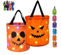 OLYGEE Light Up Halloween Bag, LED Trick or Treat Bag,Pumpkin Candy Bucket (2PCS-A)