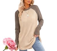 OLYGEE Marayen Tunic Marayen Womens Tunic for Leggings 2025 Women's Fashion Round Neck Solid Loose Long Sleeve Shirt (Khaki/Dark Khaki,S)