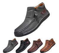 OLYGEE Men’s Handmade Premium Leather Slip-On Driving Boots Wide Toe Arch Support, The First Young Shoes Men (Grey,44)