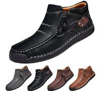 OLYGEE Men’s Handmade Premium Leather Slip-On Driving Boots Wide Toe Arch Support, The First Young Shoes Men (Black,43)
