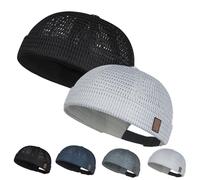 OLYGEE Mens Mesh Brimless Hat, Lightweight Cooling Skull Cap, Adjustable Docker Beanie for Summer Outdoor Sports (F)