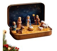 OLYGEE Mini Christmas Nativity Set in a Tin Box - Portable Pocket Size Mini Nativity Set, Christmas Interior Decoration for Home Desk, Shelf, Office Decor (1pcs)