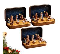 OLYGEE Mini Christmas Nativity Set in a Tin Box - Portable Pocket Size Mini Nativity Set, Christmas Interior Decoration for Home Desk, Shelf, Office Decor (3pcs)