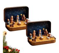 OLYGEE Mini Christmas Nativity Set in a Tin Box - Portable Pocket Size Mini Nativity Set, Christmas Interior Decoration for Home Desk, Shelf, Office Decor (2pcs)