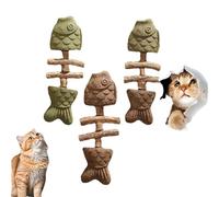 OLYGEE Natural Dental Chew Toy for Cat, Wooden Creative Fish Bone Cat Toy, Interactive Kitten Chew Playthings, Multi-Flavor Choices Keep Cats Interested (3pcs Mix)