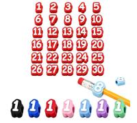 OLYGEE Numbered Pencil Toppers 1-30, Reusable Numbered Pencil Toppers for Classroom Caps for Standard No. 2 Pencils, Classroom Organization Supplies (#G)