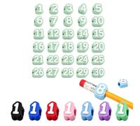 OLYGEE Numbered Pencil Toppers 1-30, Reusable Numbered Pencil Toppers for Classroom Caps for Standard No. 2 Pencils, Classroom Organization Supplies (#F)