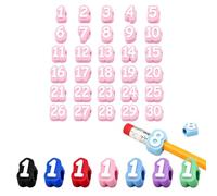OLYGEE Numbered Pencil Toppers 1-30, Reusable Numbered Pencil Toppers for Classroom Caps for Standard No. 2 Pencils, Classroom Organization Supplies (#D)